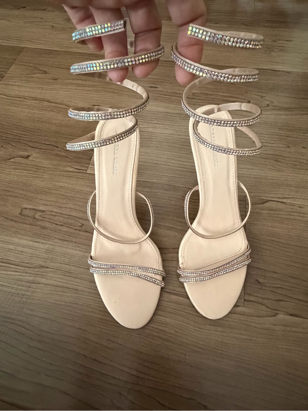 Azalea Wang Pale Pink Spiral Rhinestone Ankle Wrap High Heel Sandals Size 10